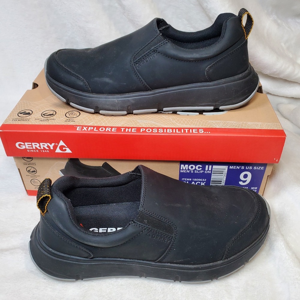 Gerry MOC‎ II Men's Slip On Lightweight Black Walking Shoes Size 9 Smart Casual